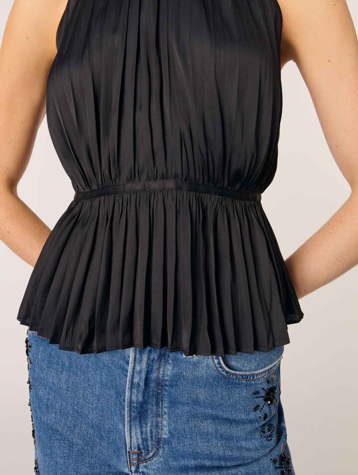 Pleated satin halter top