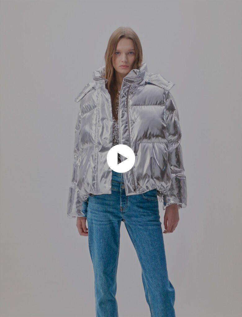 Silver hooded jacket Black Gray For Women Maje