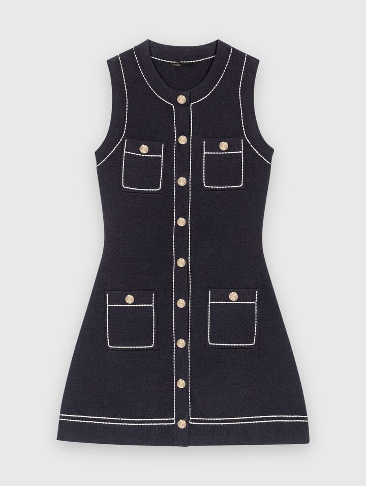 Topstitched knit shift dress