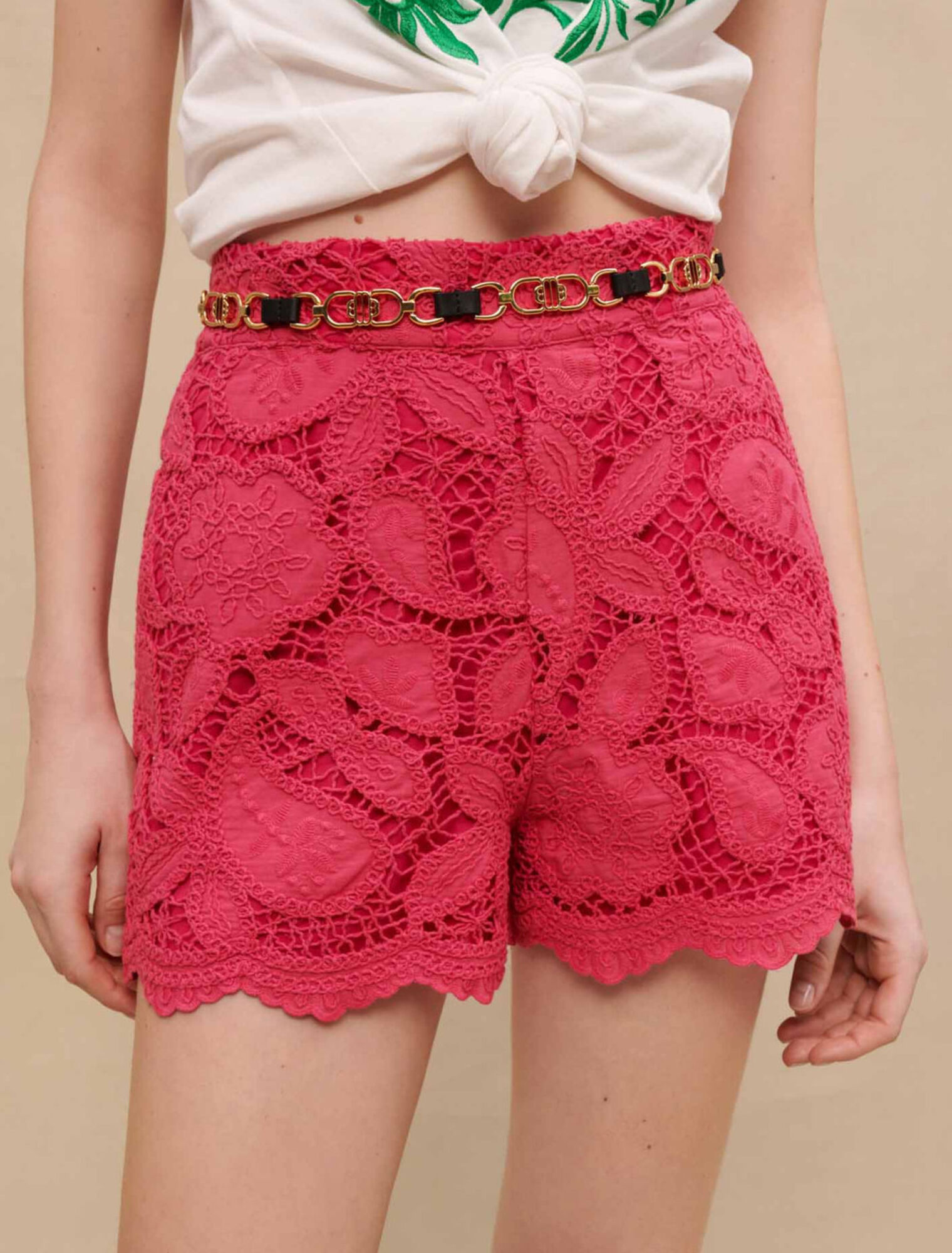 Openwork embroidered shorts