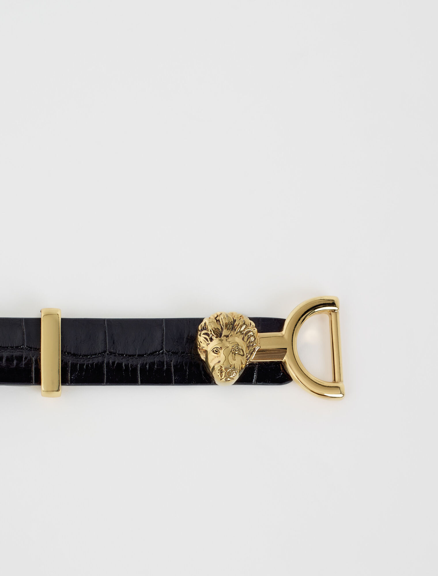 Thin leather belt with lion bit