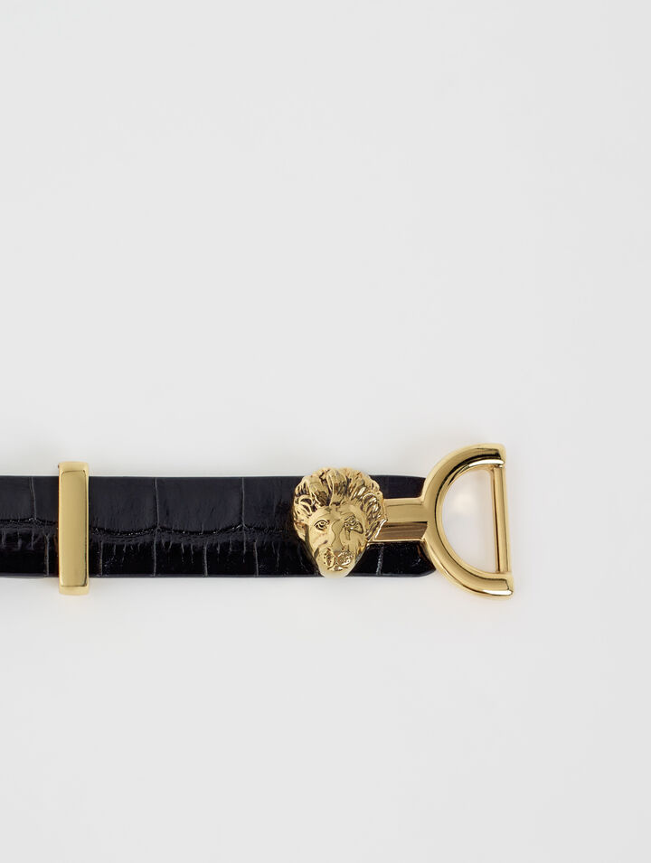 Thin leather belt with lion bit