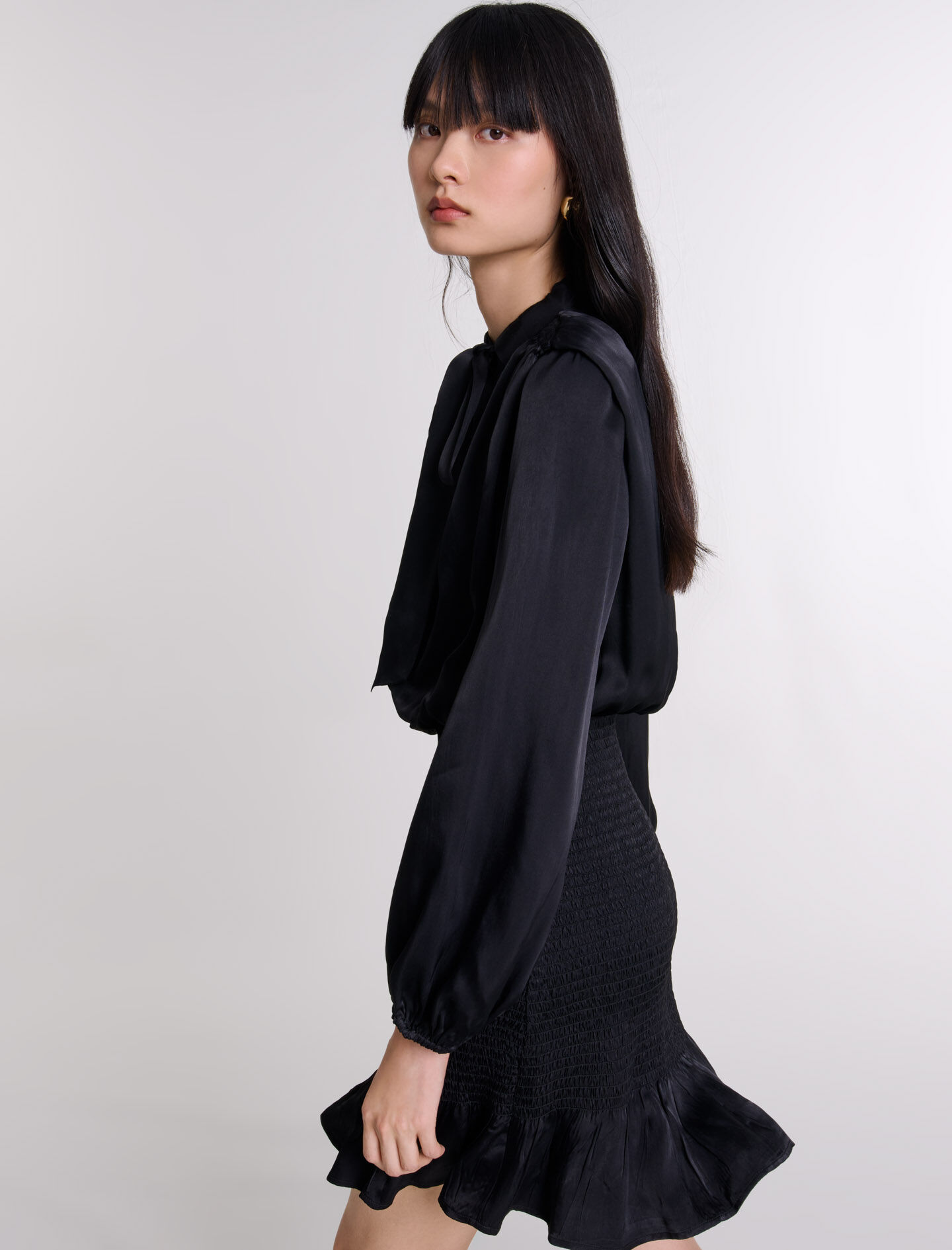 Short smocked dress Black / Gray For Women | Maje Short smocked dress Black / Gray For Women | Maje