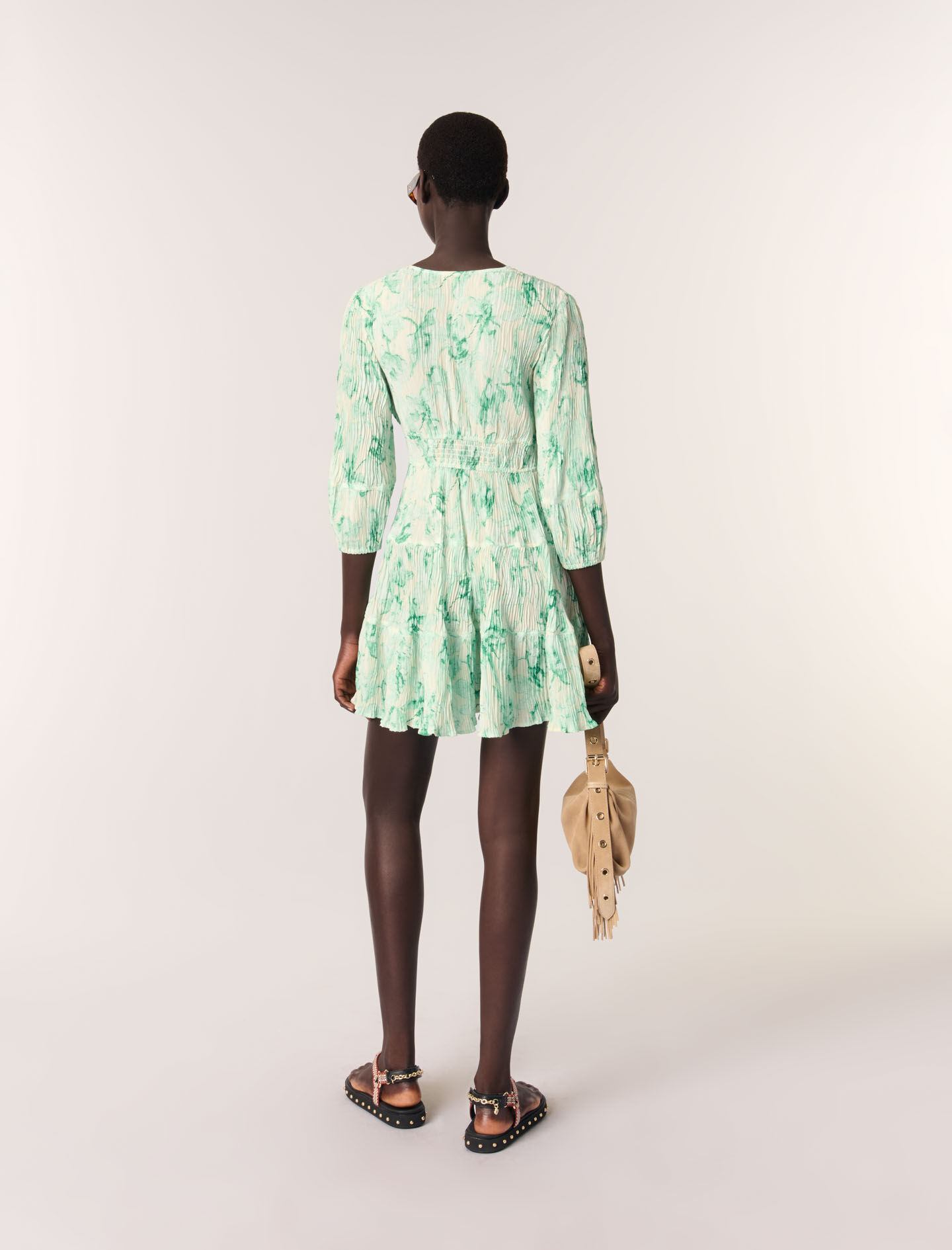Patterned pleated mini dress Green For Women | Maje