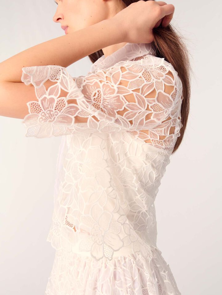Cropped floral lace blouse