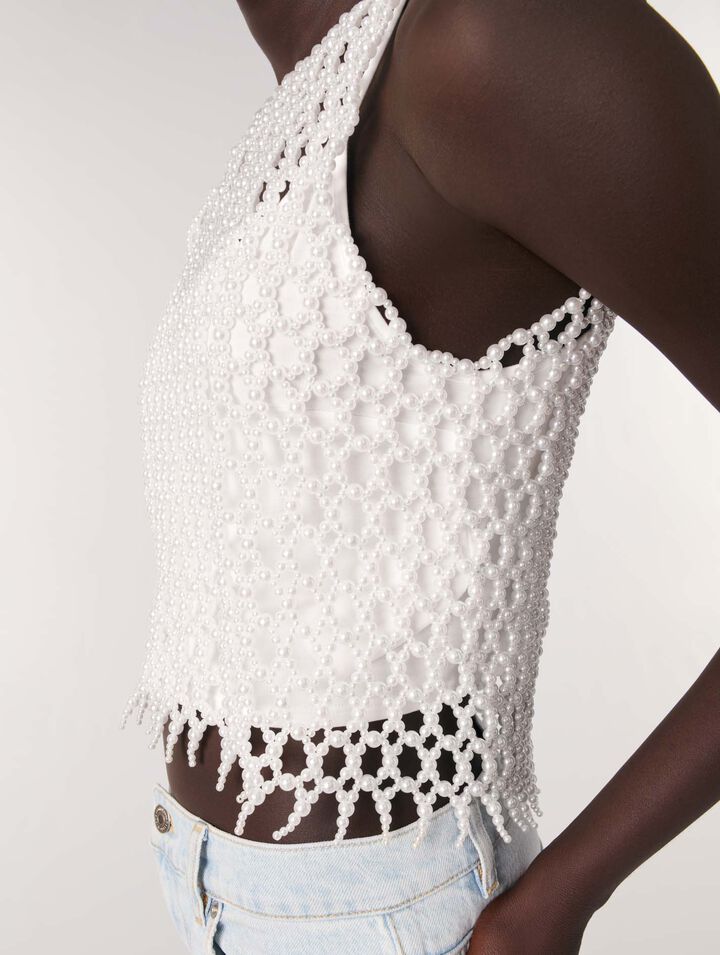 Cropped sleeveless beaded top