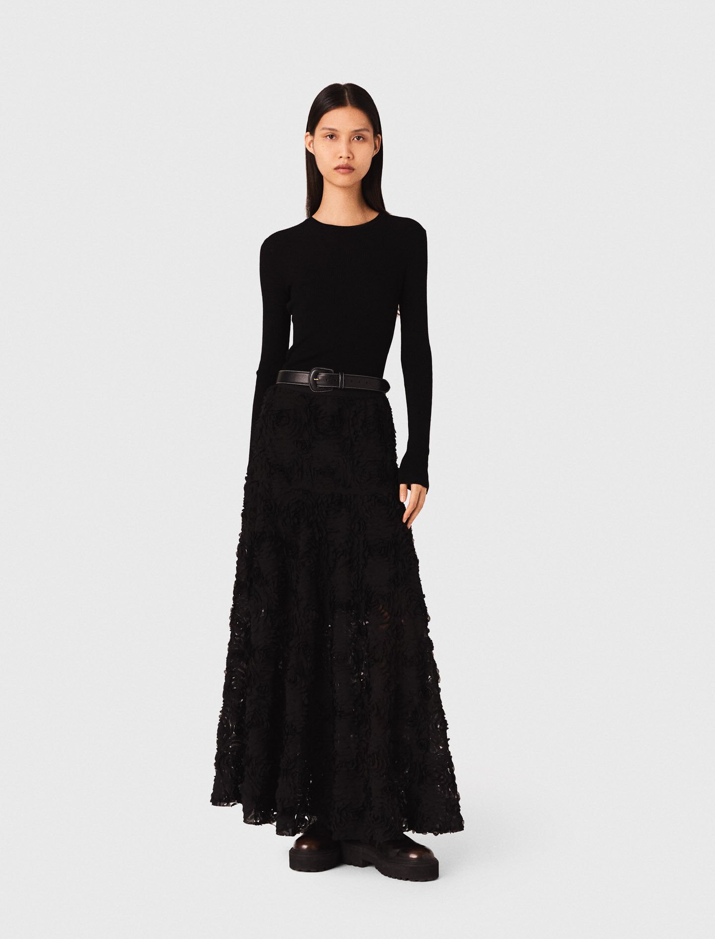 Long embroidered skirt Black / Gray For Women | Maje