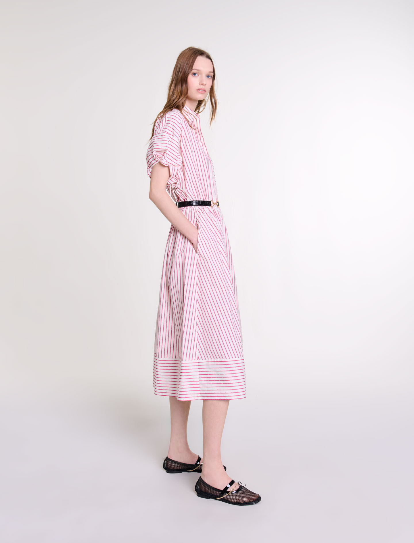 開店祝い Striped and rhinestone maxi dress White For Women | Maje その他