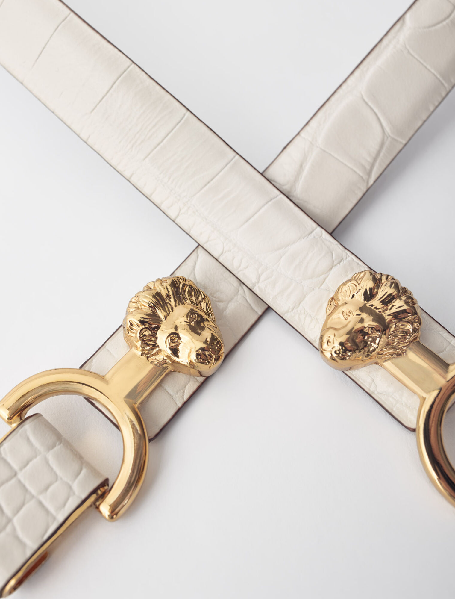 Embossed leather and lion horsebit belt White For Women | Maje
