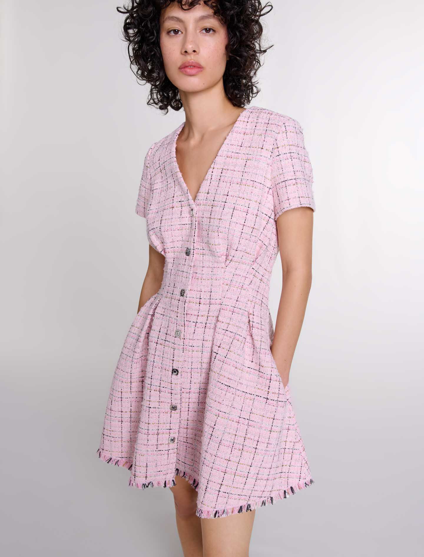 Tweed babydoll dress Pink For Women | Maje