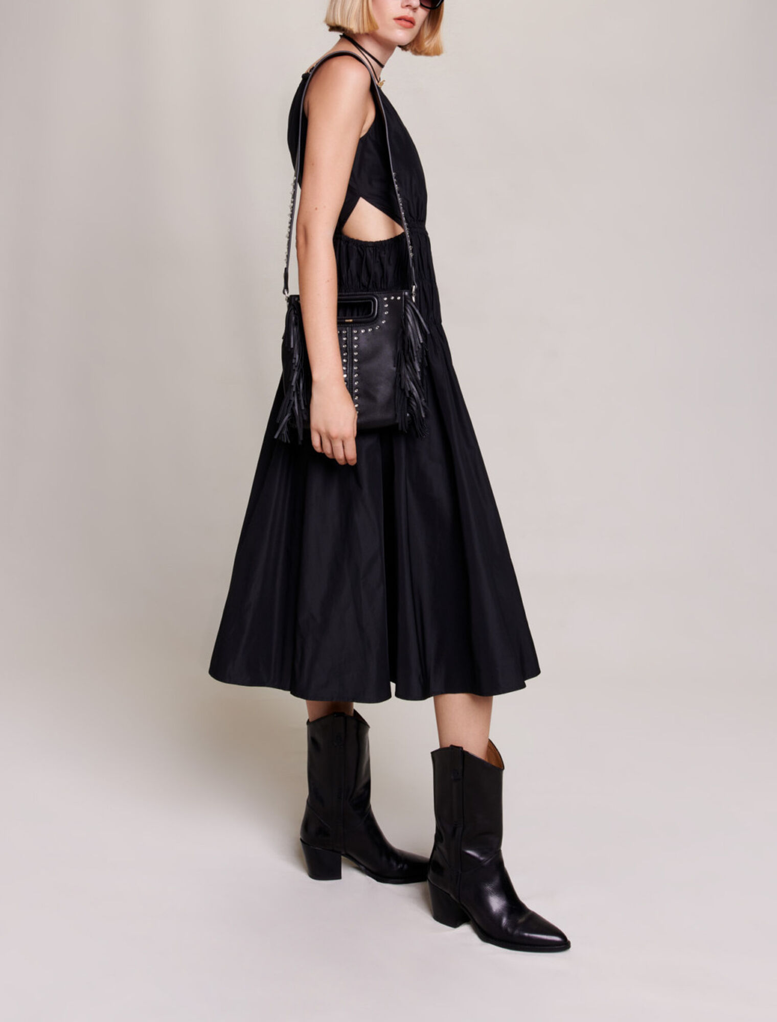 Taffeta dress with cut-out at the waist