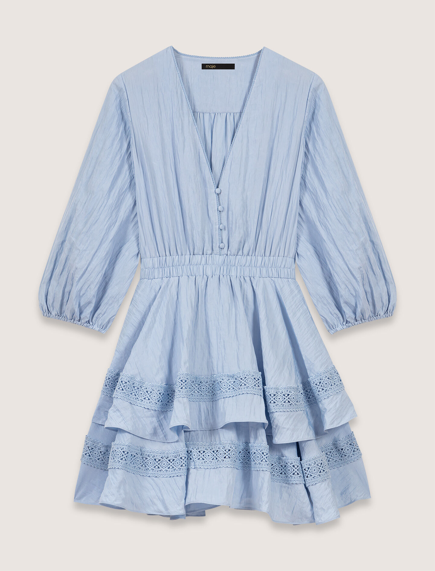 Dress with ruffles and lace details Blue For Women | Maje