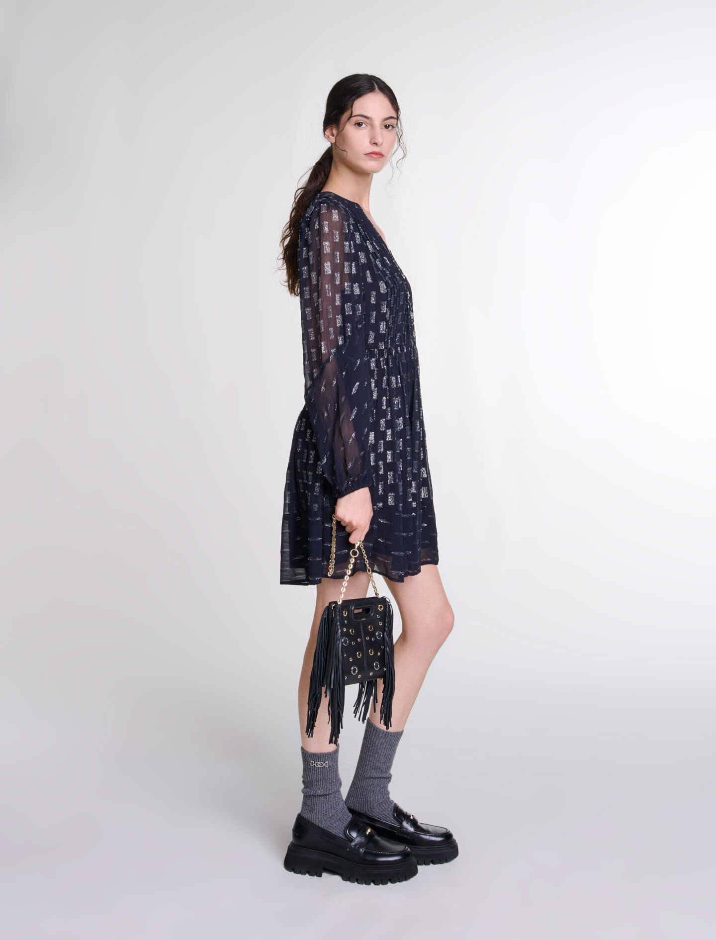 Pleated floral motif short dress Blue For Women | Maje Pleated floral motif short dress Blue For Women | Maje