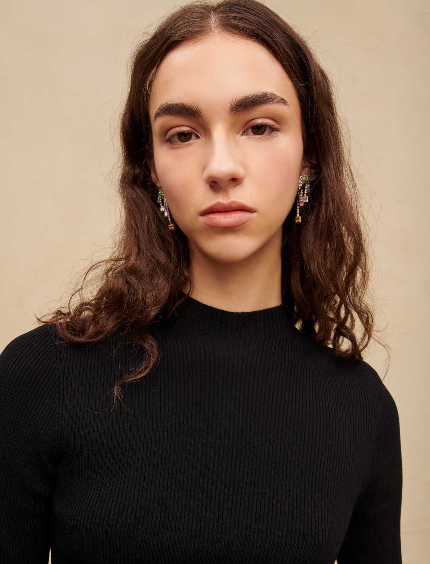 majeページ Ribbed top with openwork detail