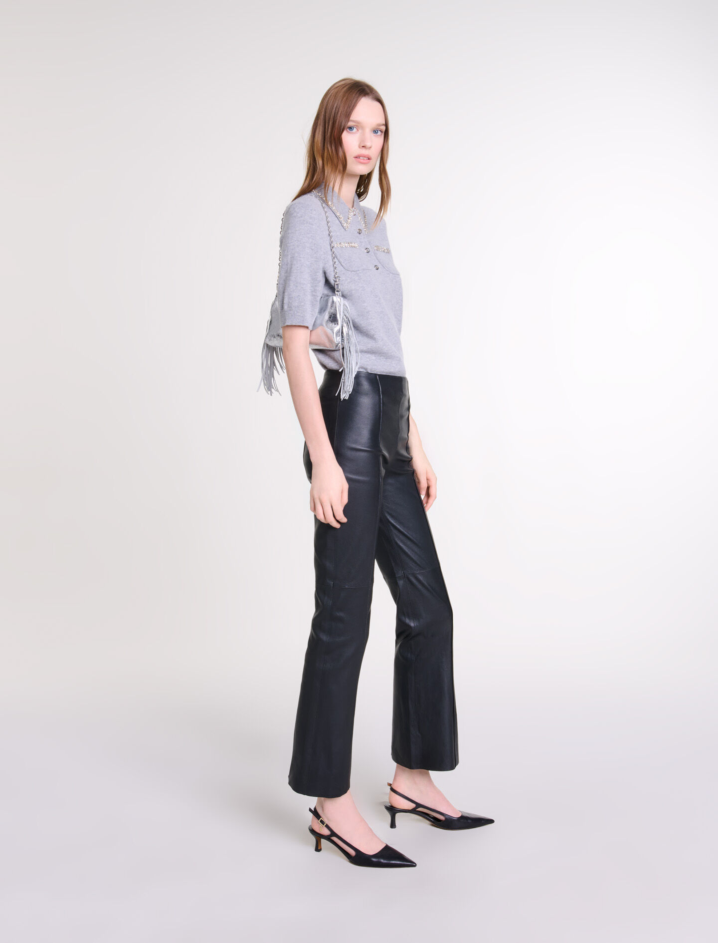 【送料無料キャンペーン】 Leather trousers Maje | Women For Gray / Black パンツ