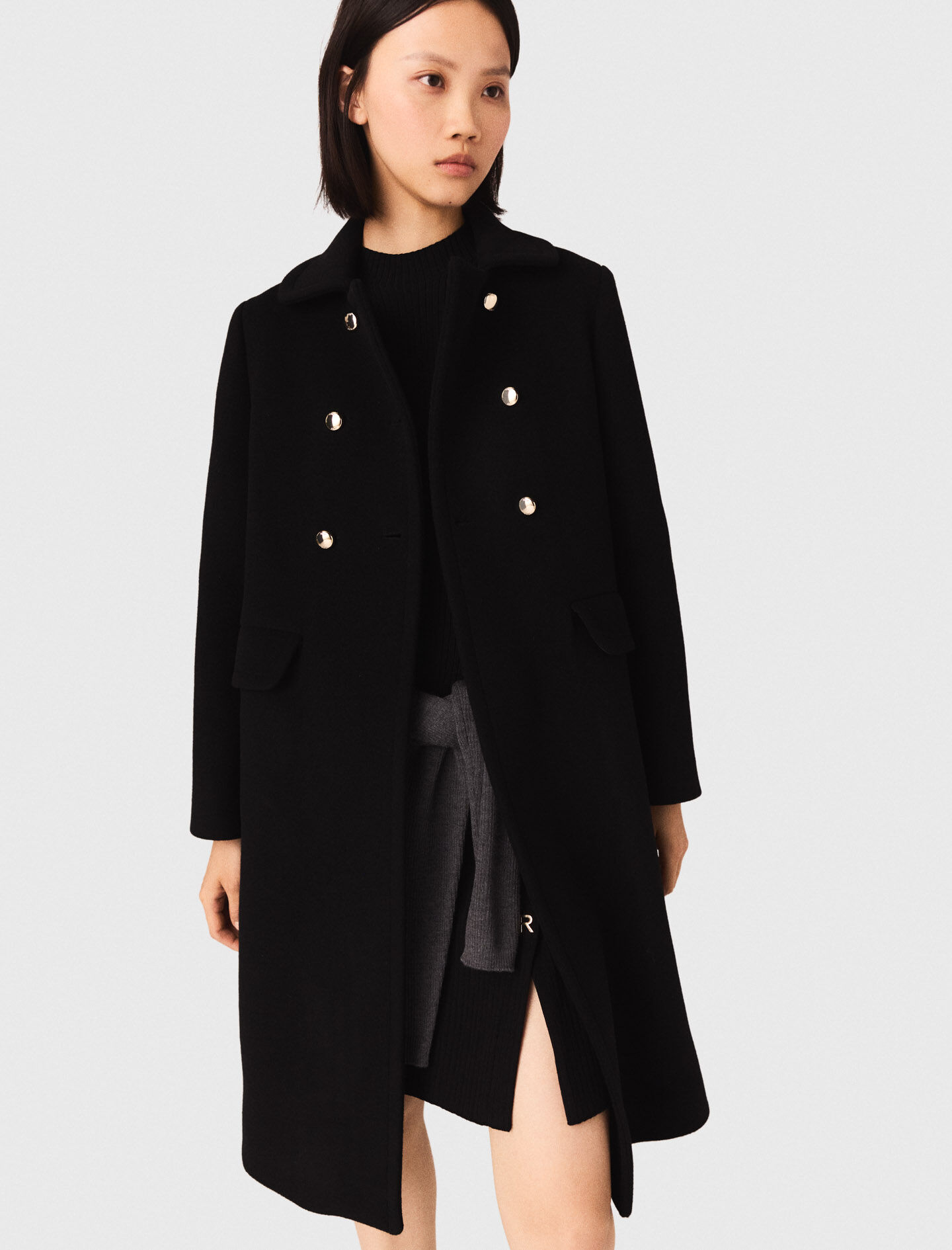 Long wool blend coat Black / Gray For Women | Maje