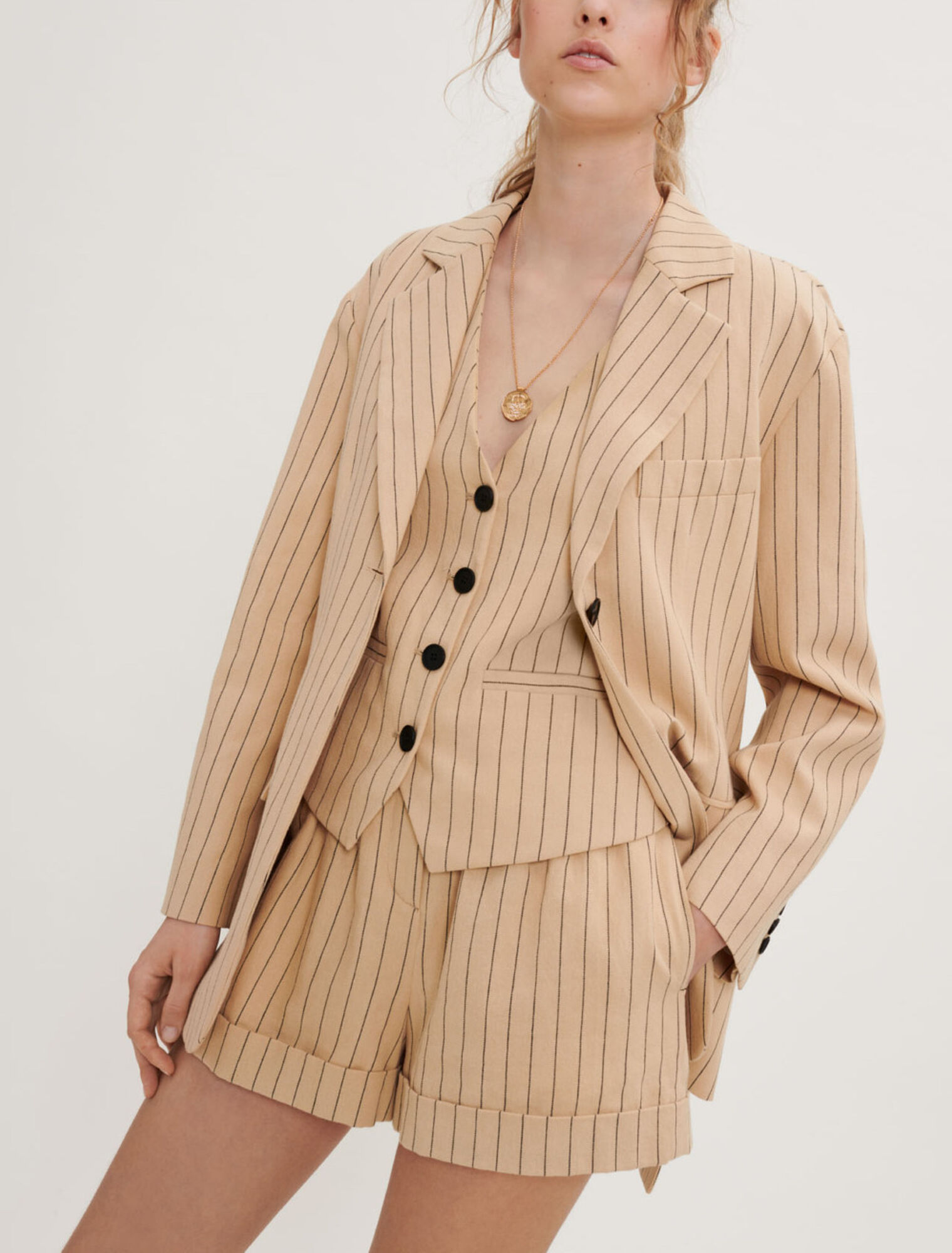 Belted striped jacket