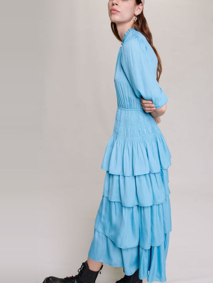 Long satiny dress with ruffles