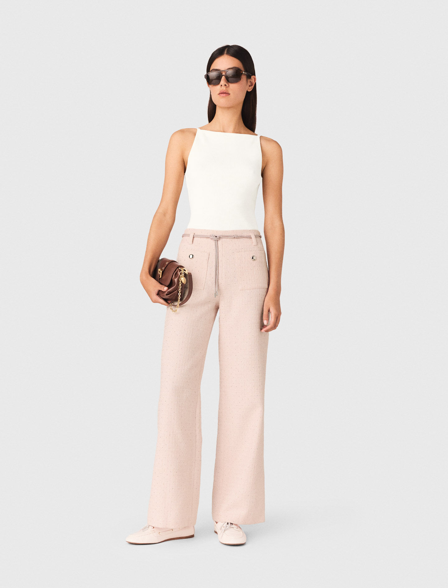 パンツ andwang Tweed classic mini pants Tweed trousers Pink For Women | Maje