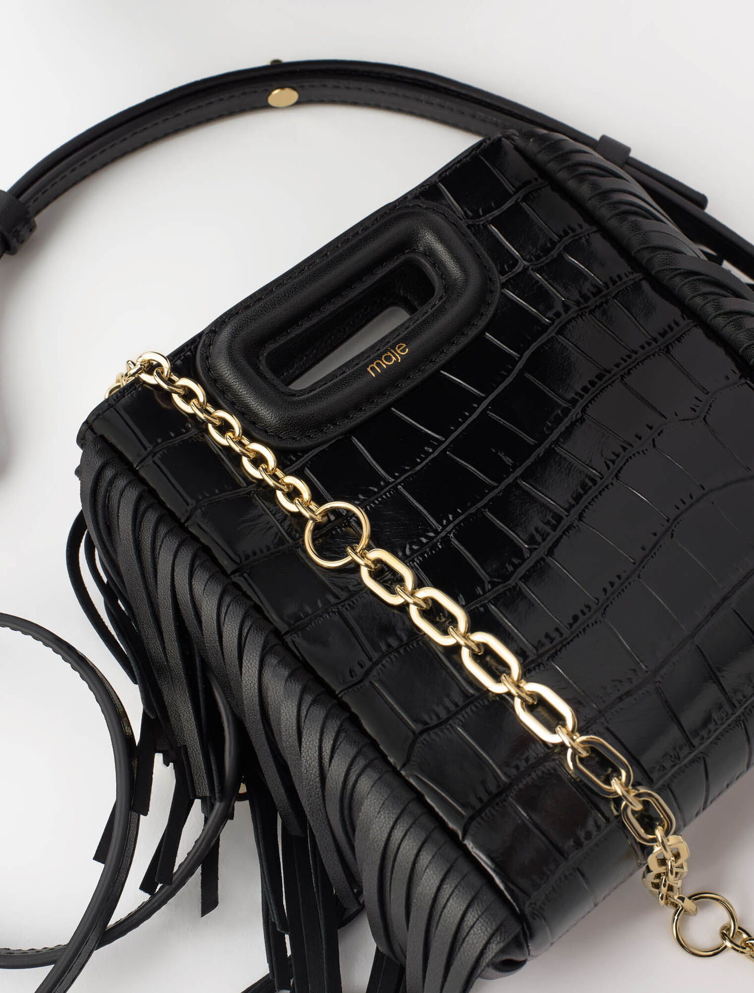 Mini embossed-leather M bag with chain