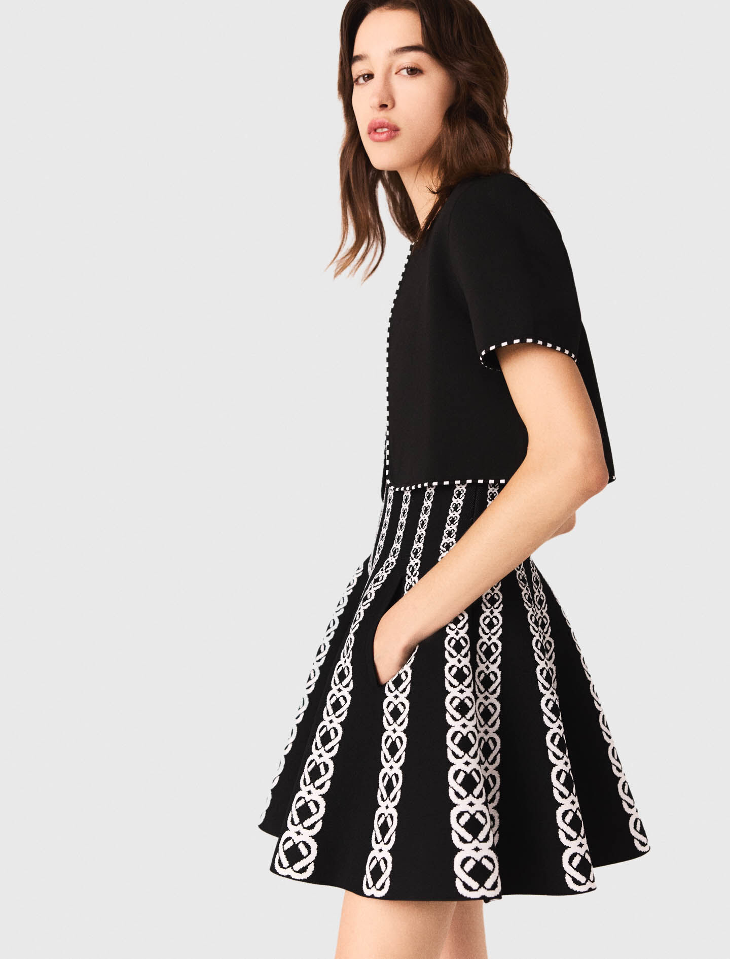 Cropped short sleeve cardigan Black / Gray For Women | Maje