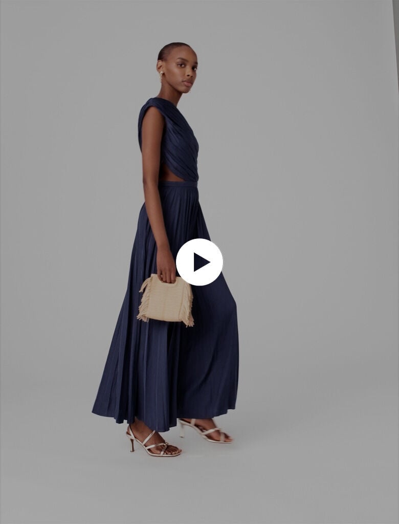 Asymmetrical pleated maxi dress Blue For Women | Maje