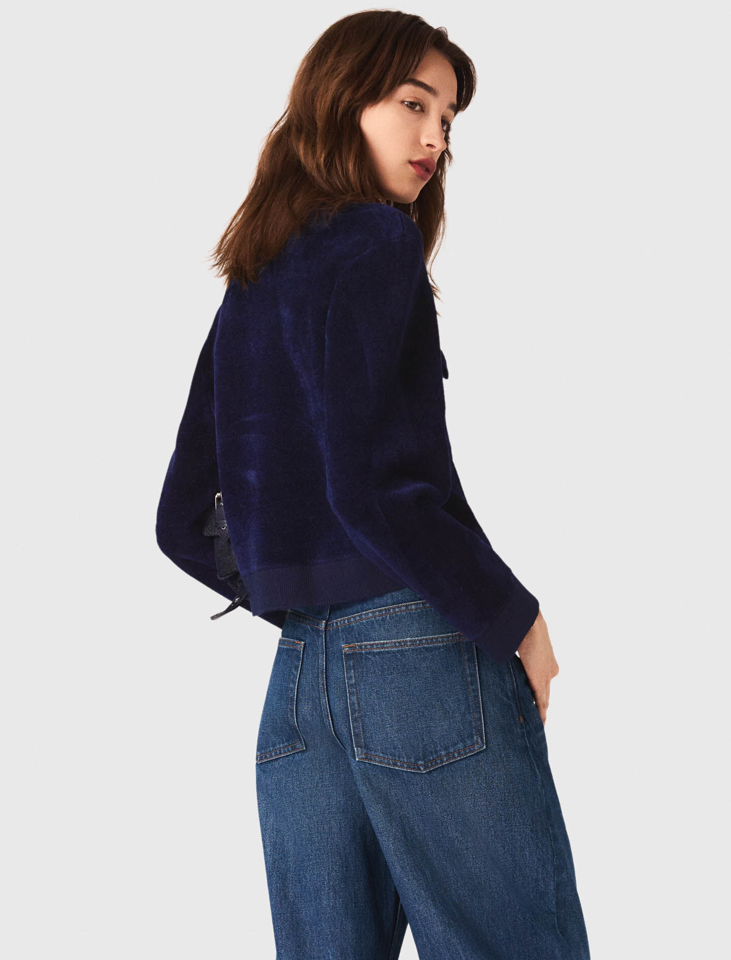 Cropped velvet jacket Blue For Women | Maje