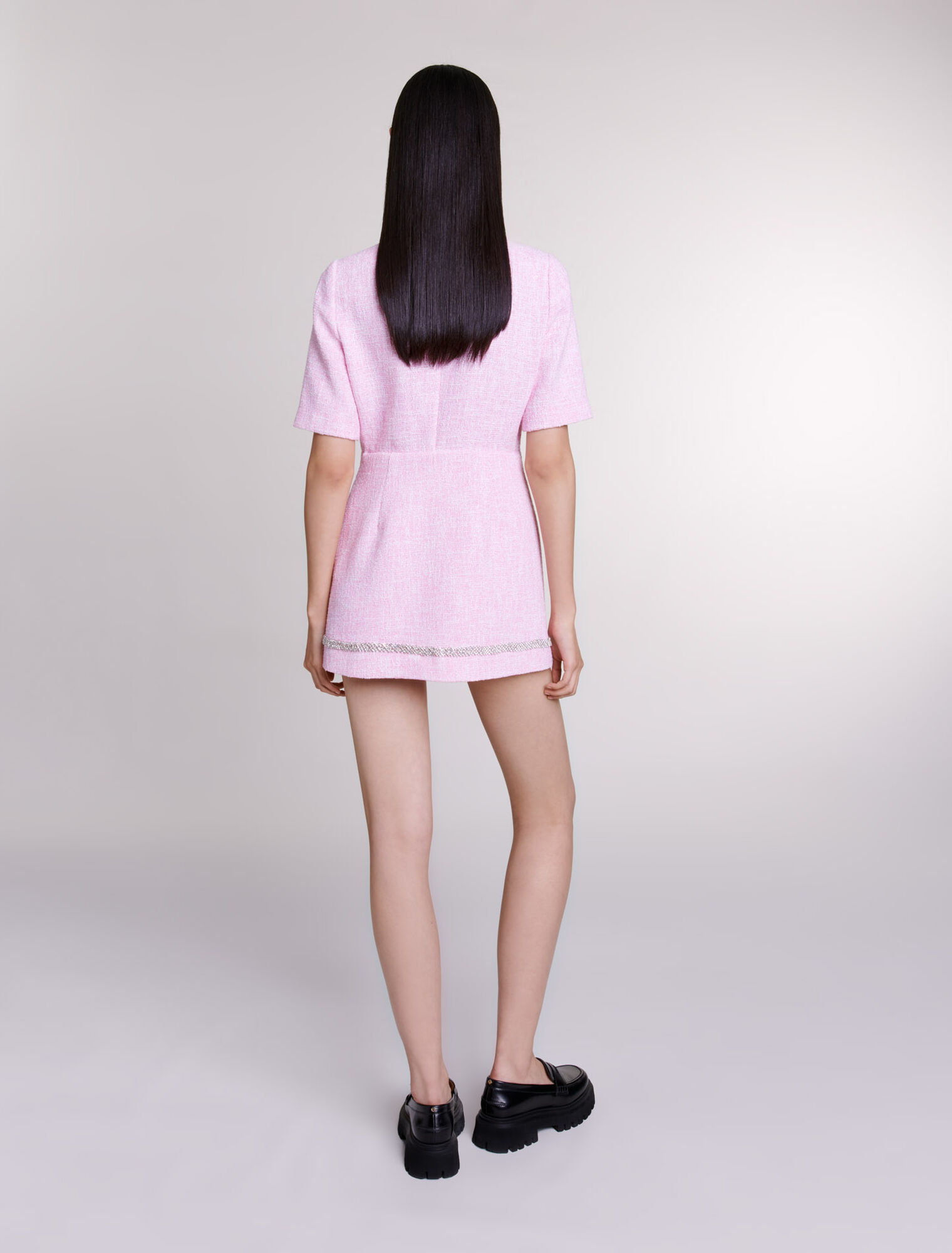 Tweed playsuit with rhinestones