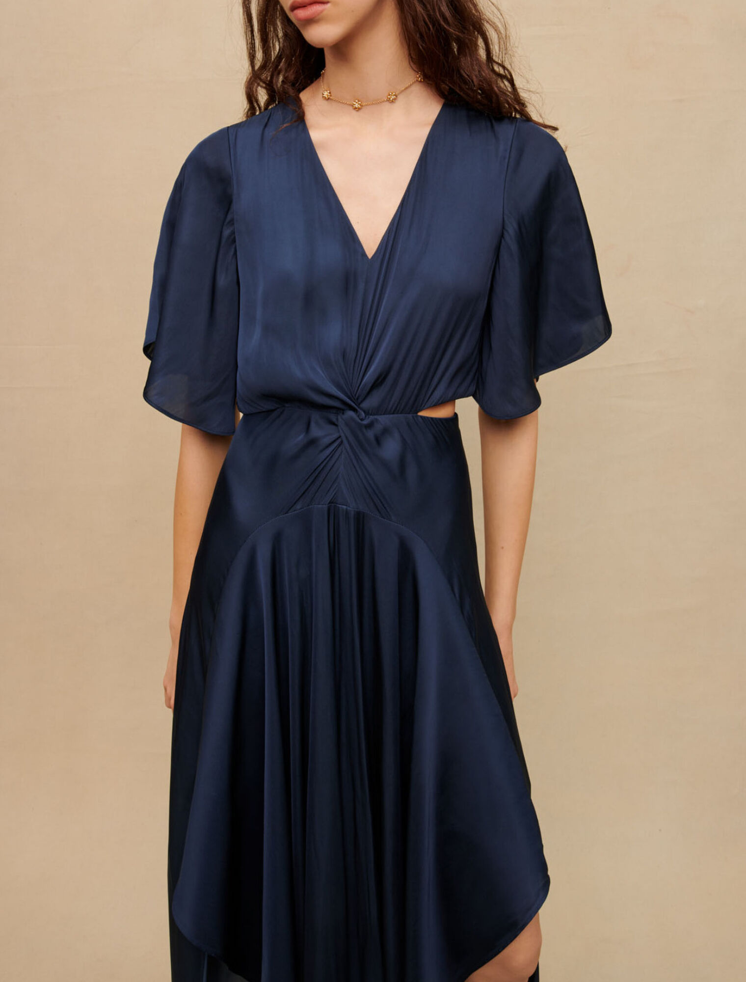 Flowing satin scarf dress