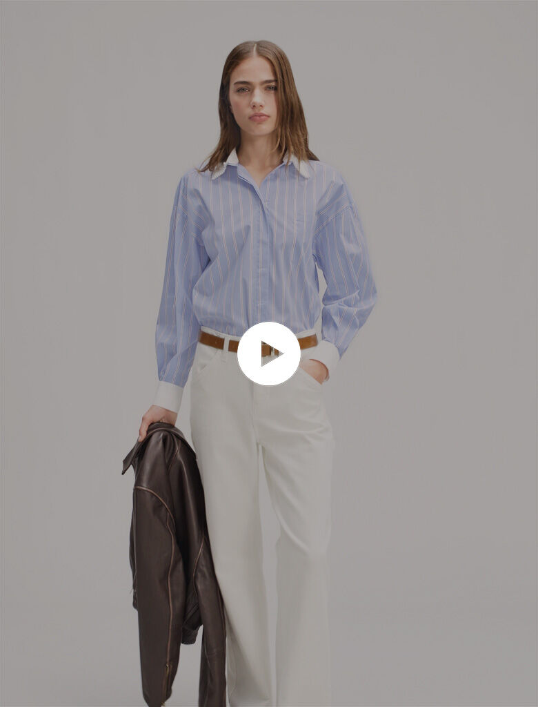 Striped shirt with beaded collar Tricolor For Women | Maje