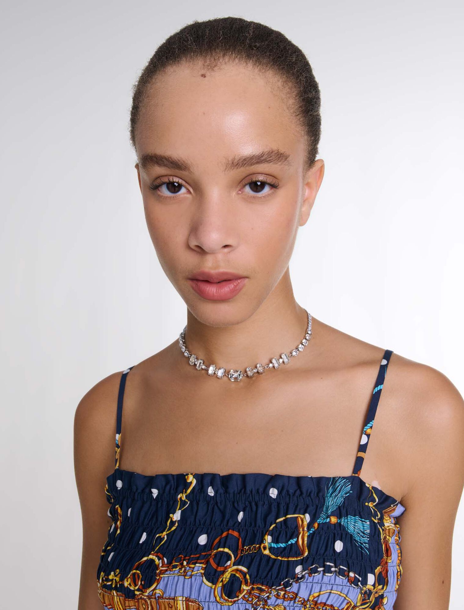 Printed smocked crop top