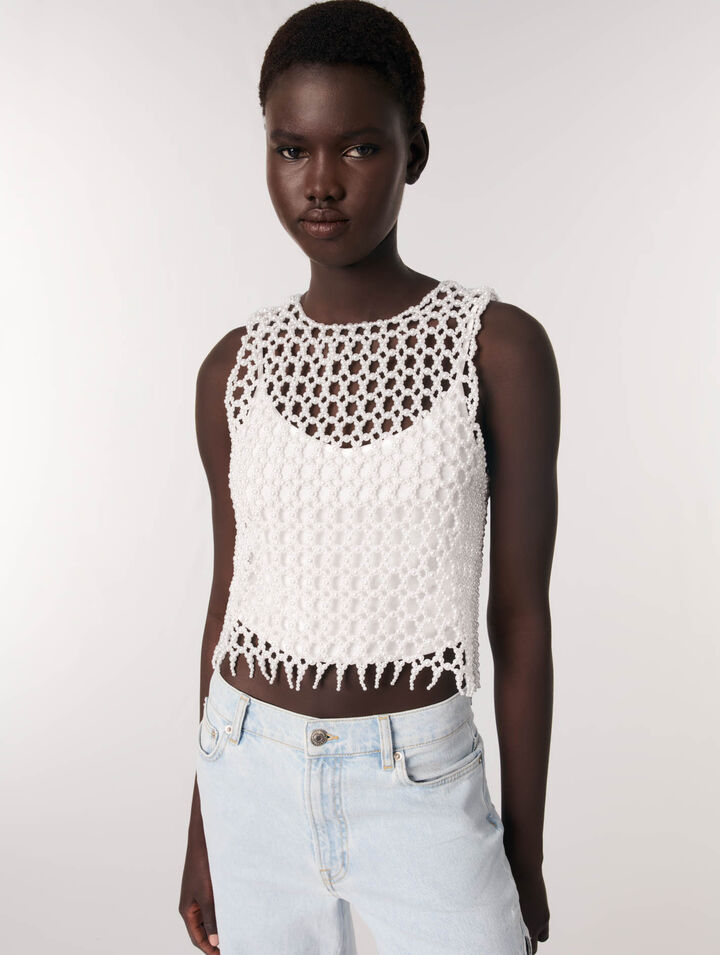 Cropped sleeveless beaded top