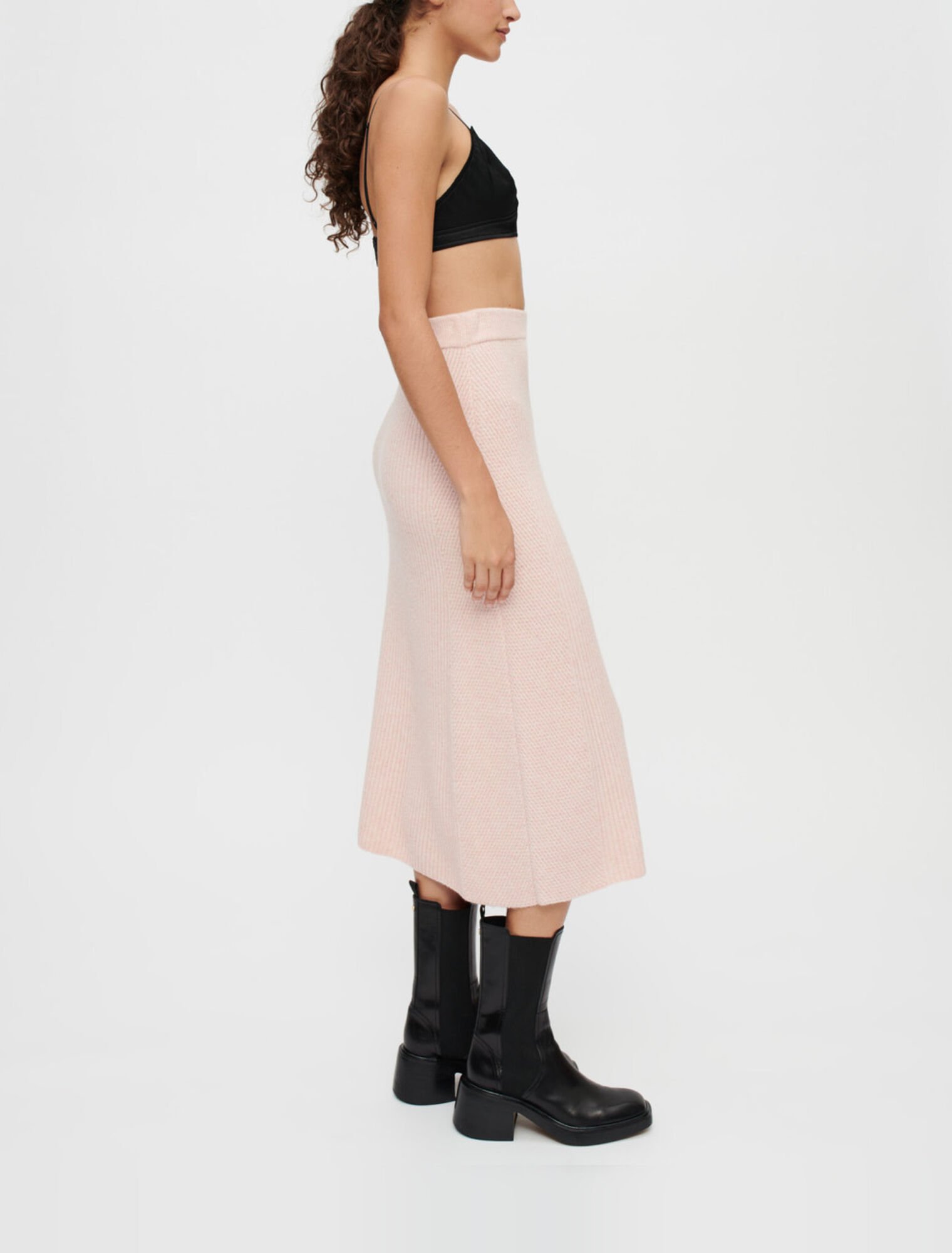 Ribbed stretch-knit midi skirt