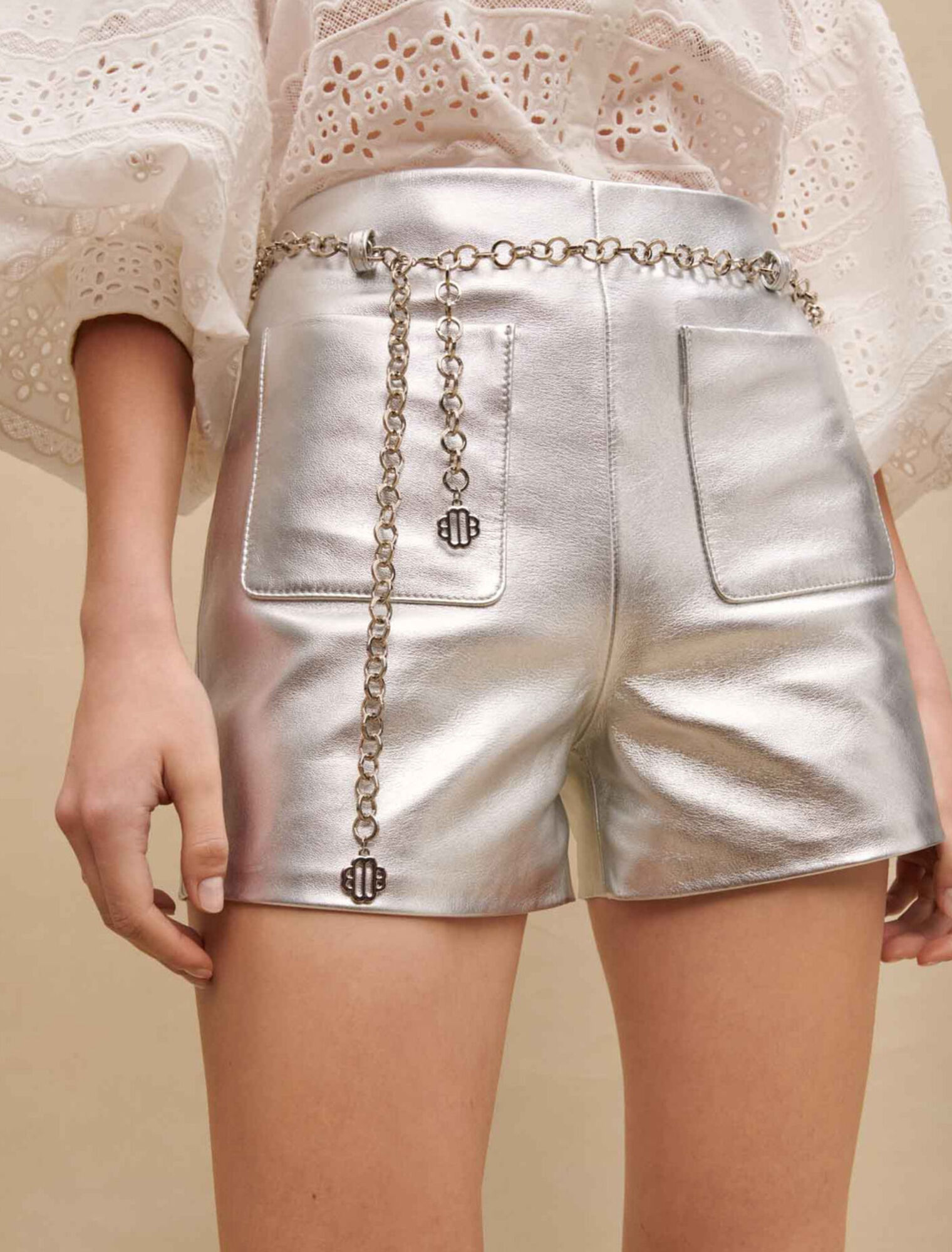 Metallic leather shorts