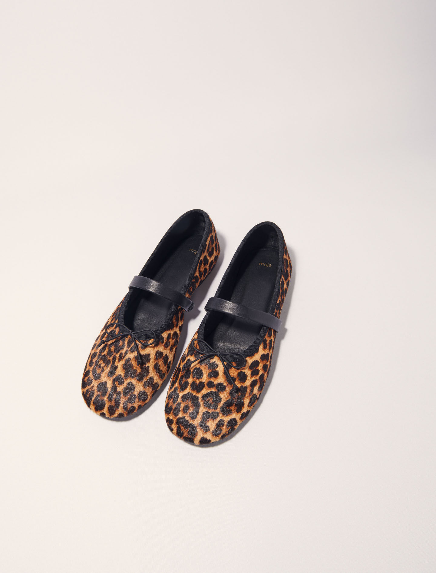 Leopard-effect leather ballet flats Brown For Women | Maje
