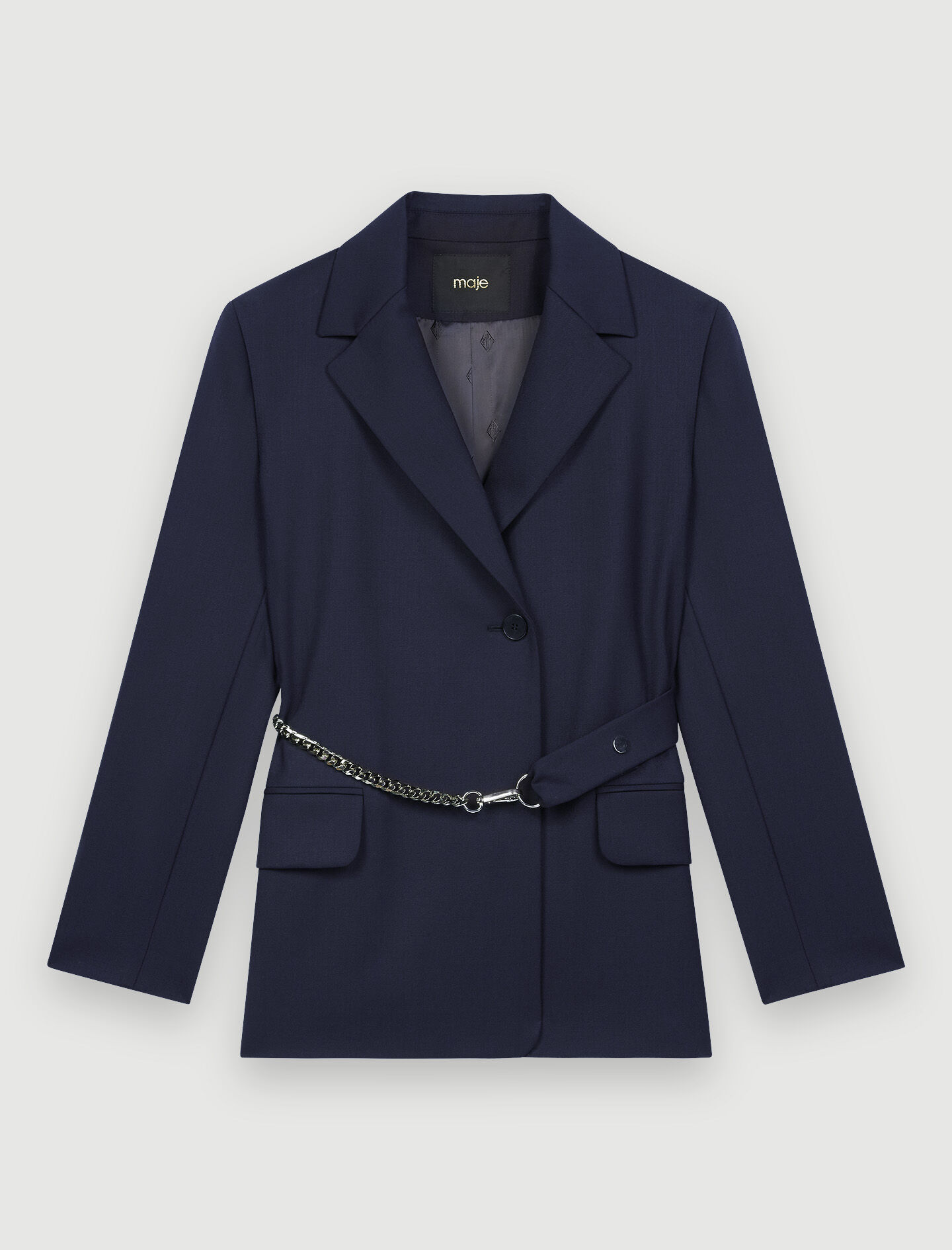 Tailored jacket with chain belt Blue For Women | Maje
