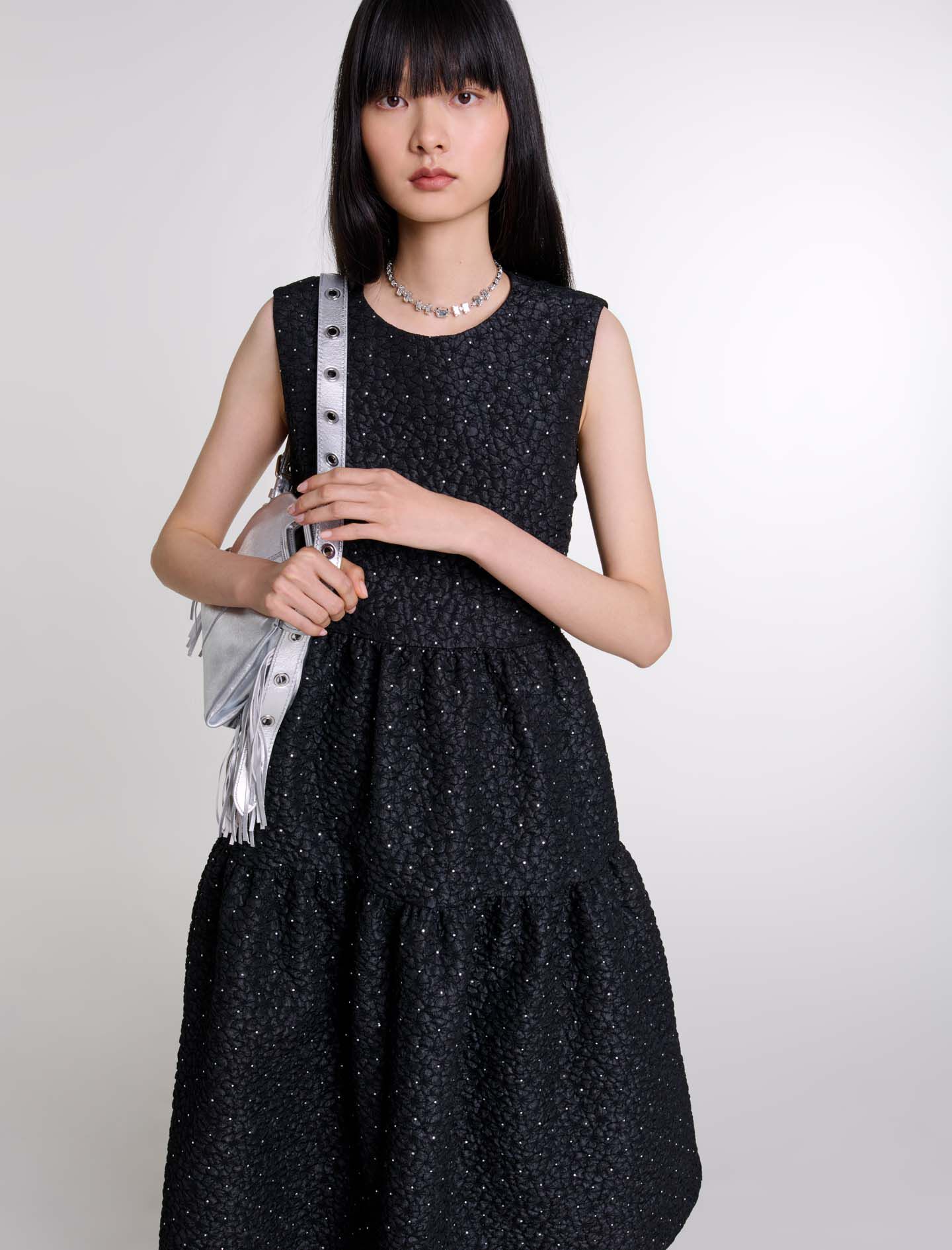 宅配 Rhinestone maxi dress Black / Gray For Women | Maje フェイスパウダー