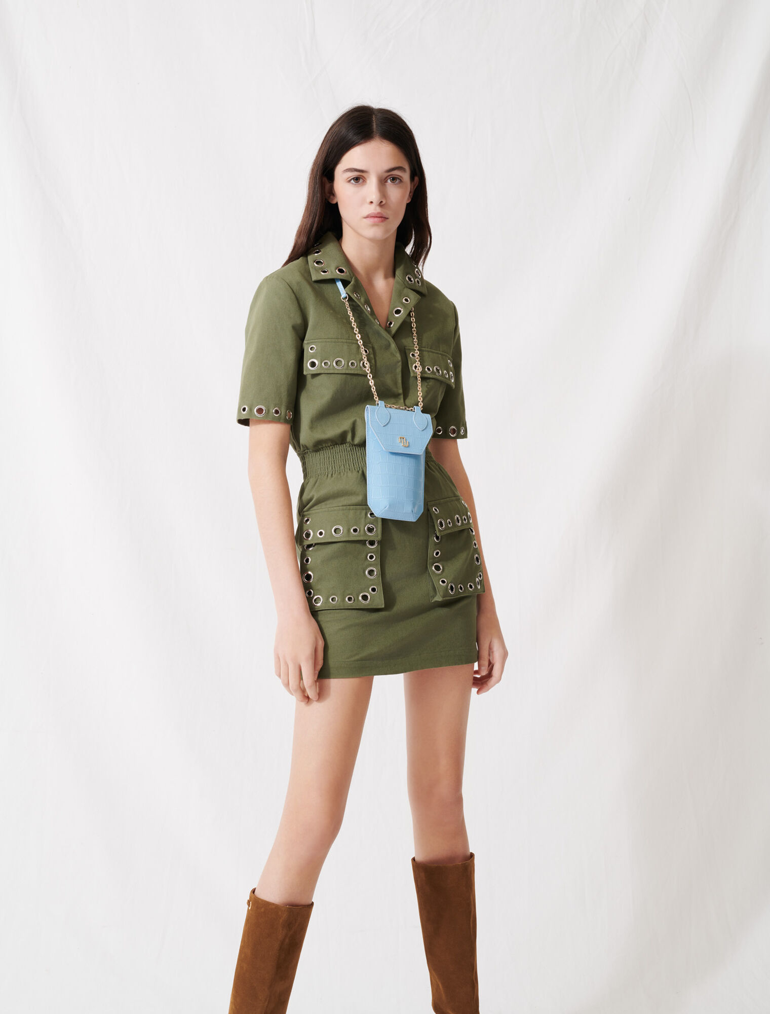 Croco embossed leather phone holder