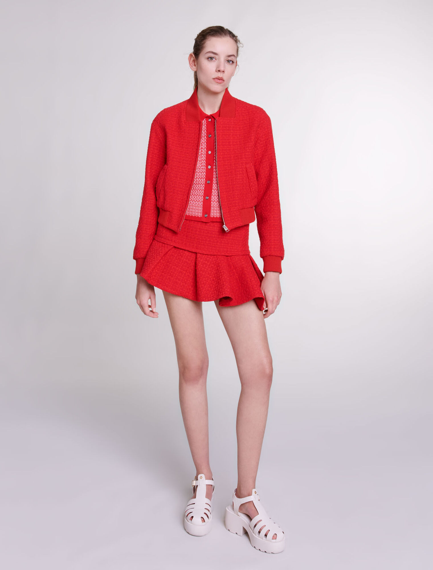Asymmetrical tweed miniskirt