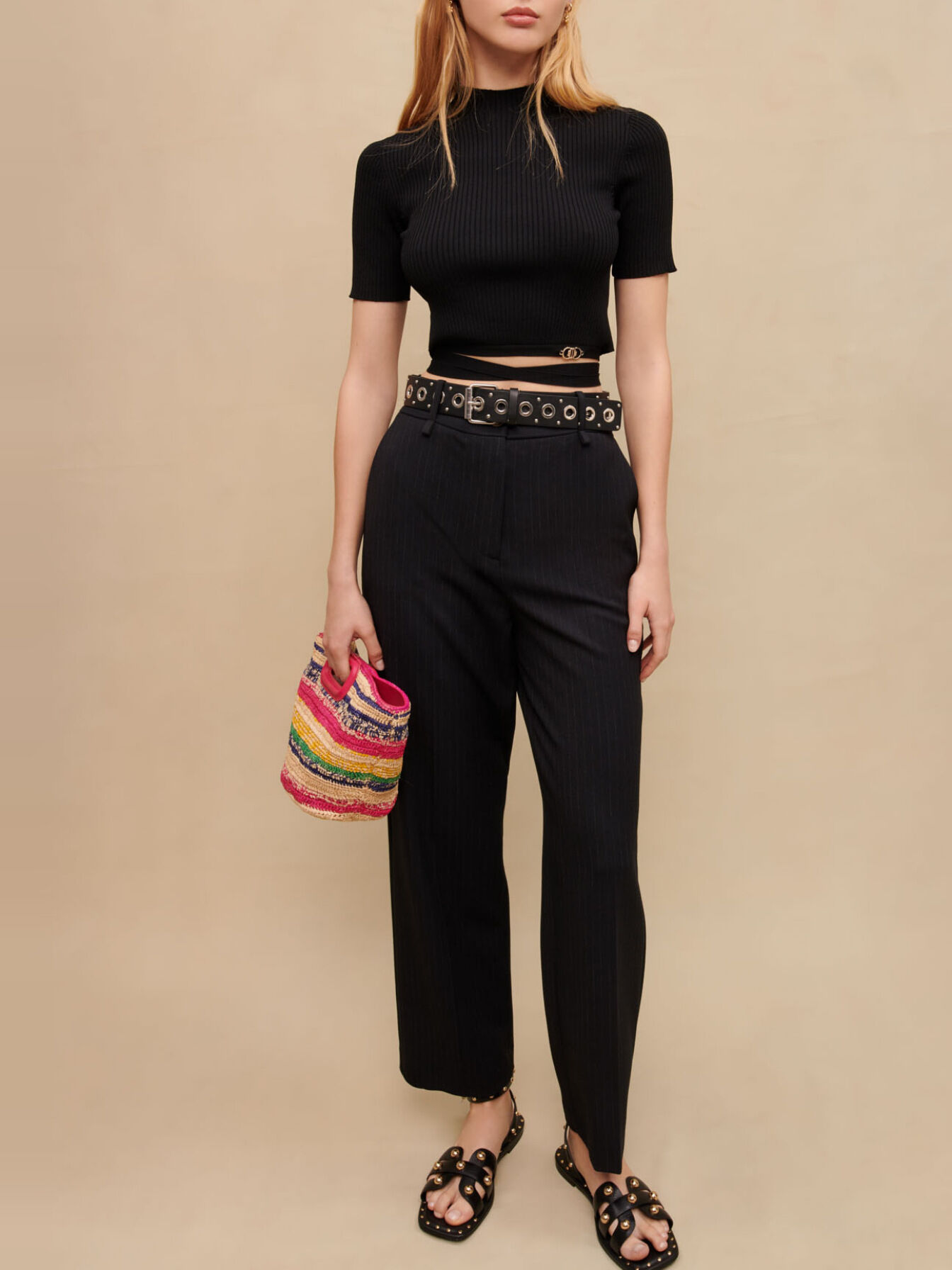 Chalk-striped suit trousers Black / Gray For Women | Maje
