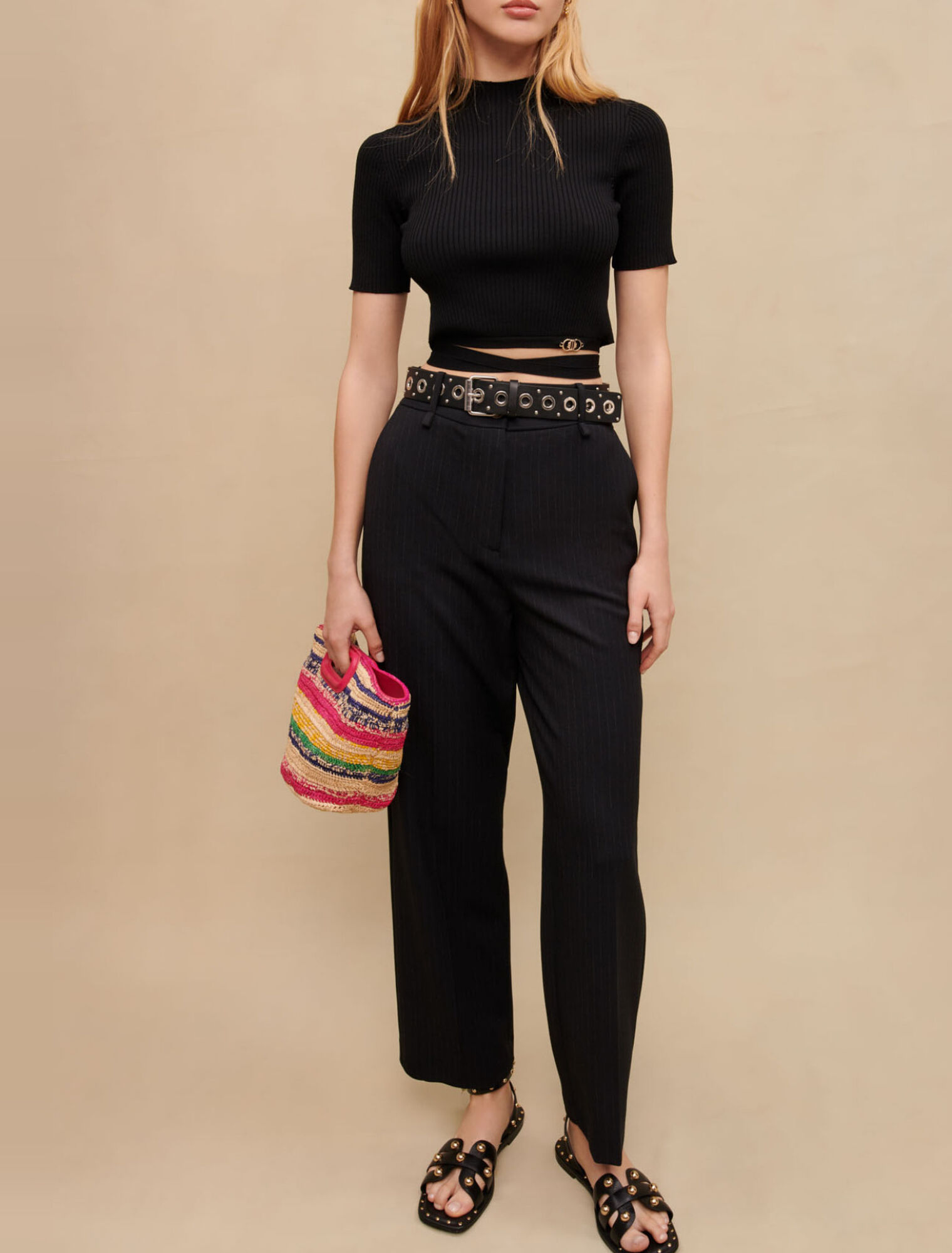 Chalk-striped suit trousers