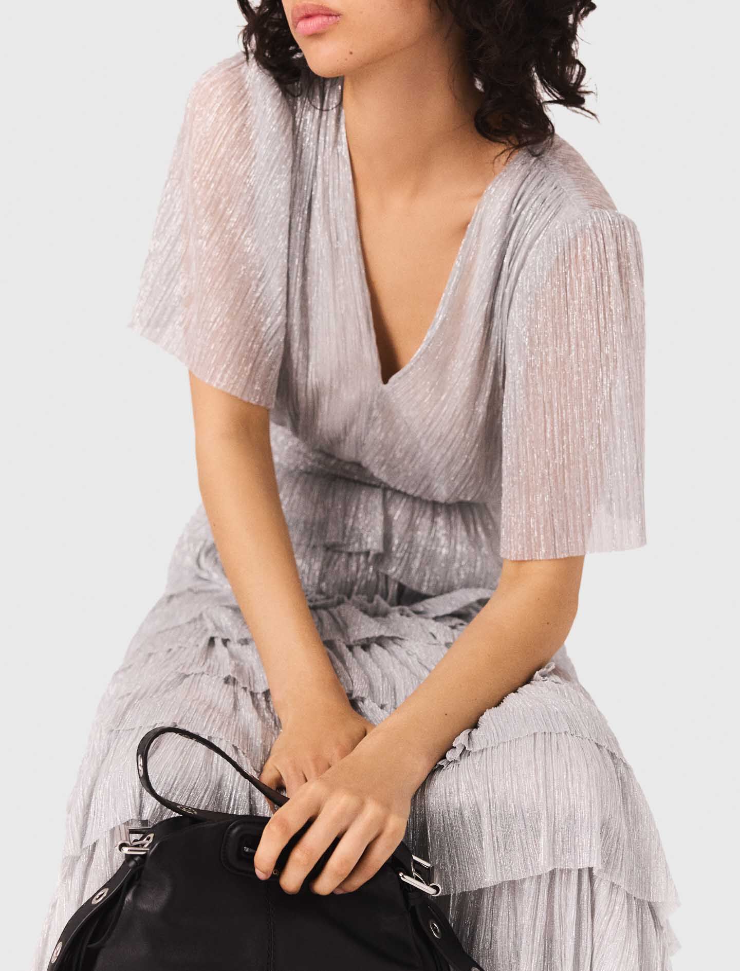 Metallic ruffled midi dress Black / Gray For Women | Maje
