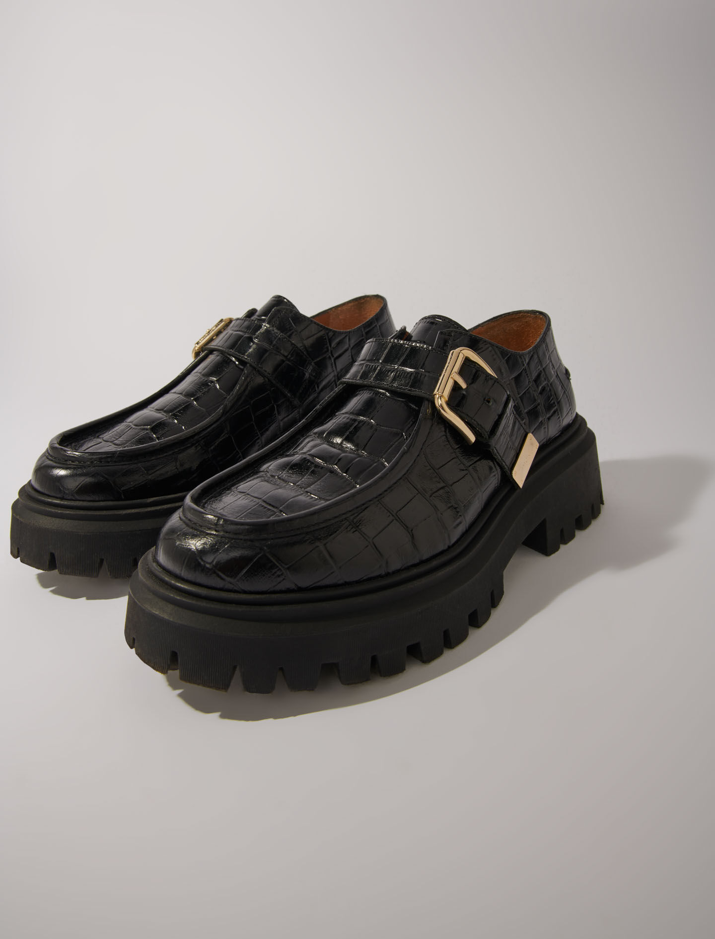 Chunky leather Derbies Black / Gray For Women | Maje