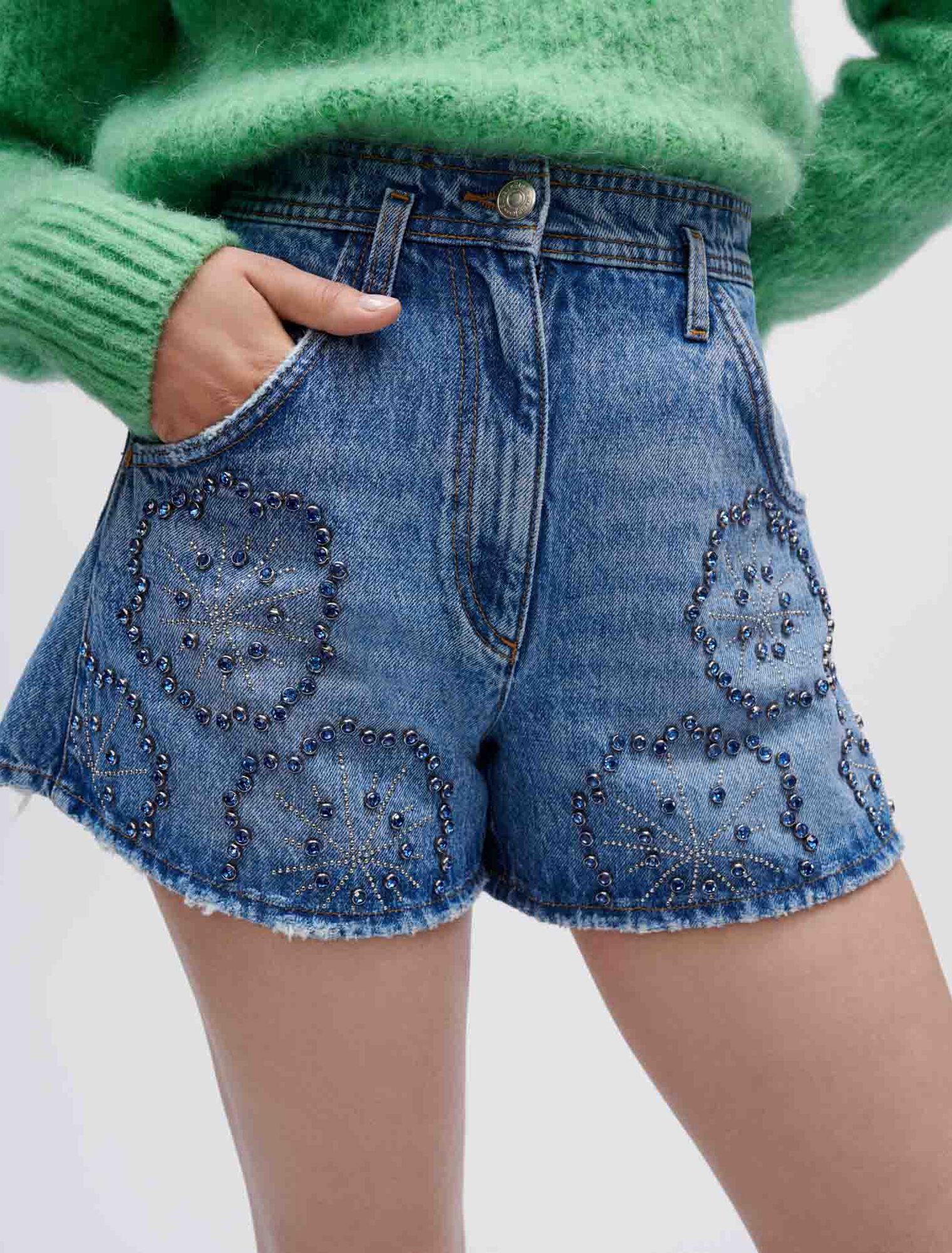 Denim shorts with rhinestones