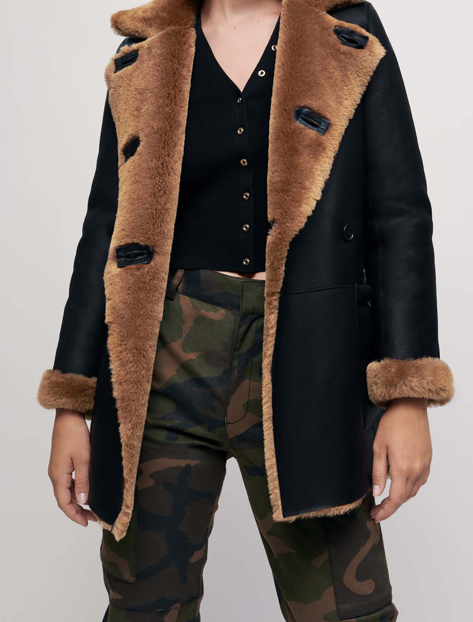 Reversible shearling coat