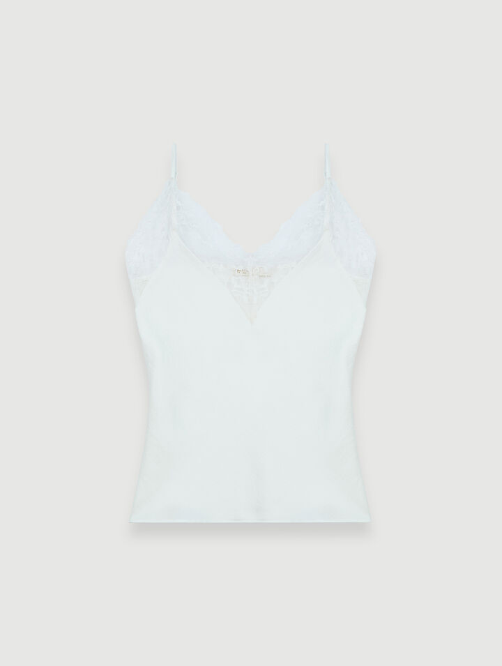 Silk satin and lace top