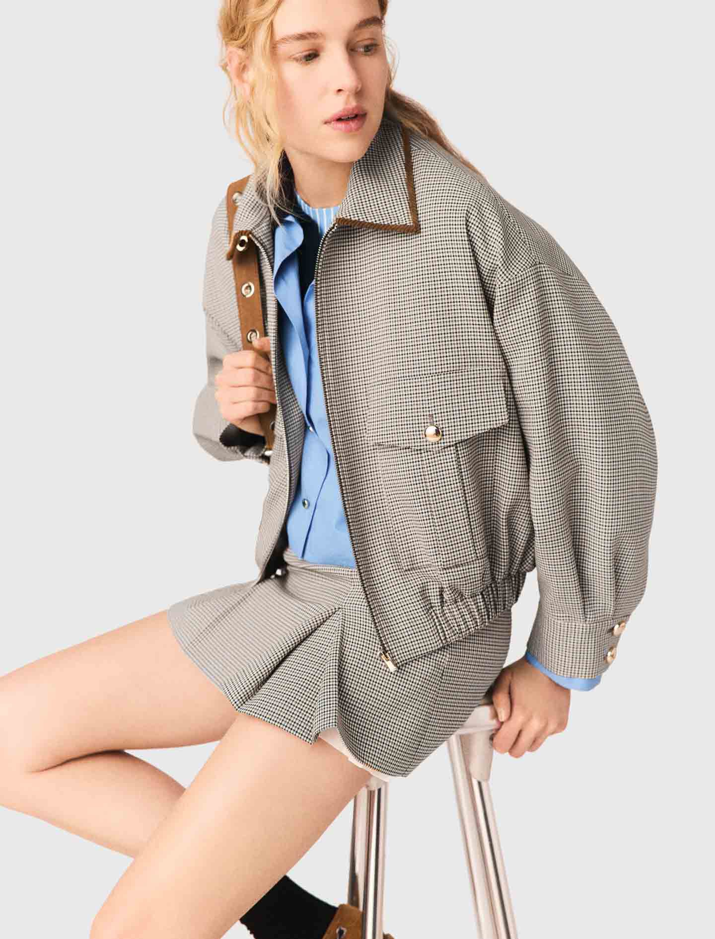 Checked Bomber Jacket