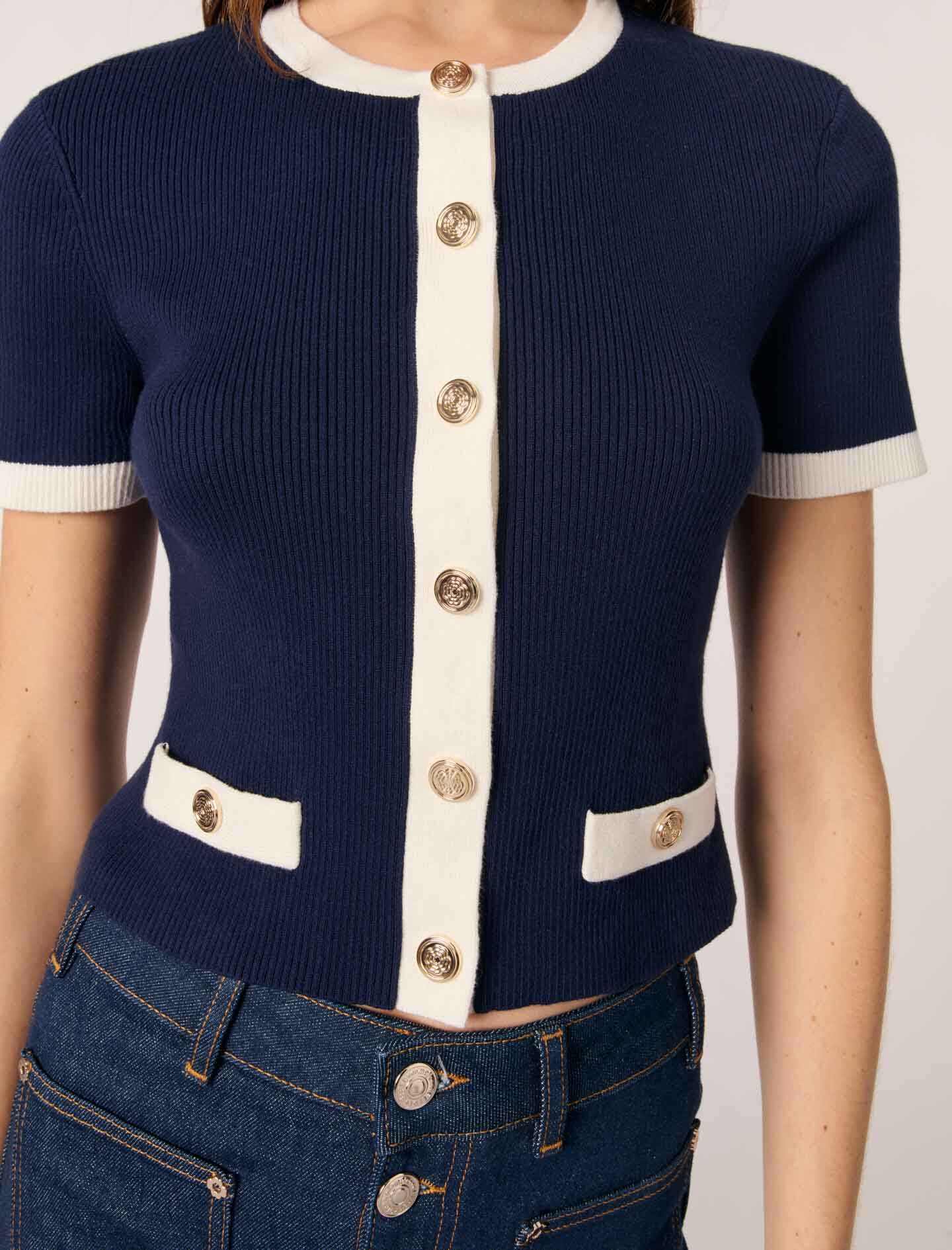 Cropped short sleeve cardigan Blue For Women | Maje