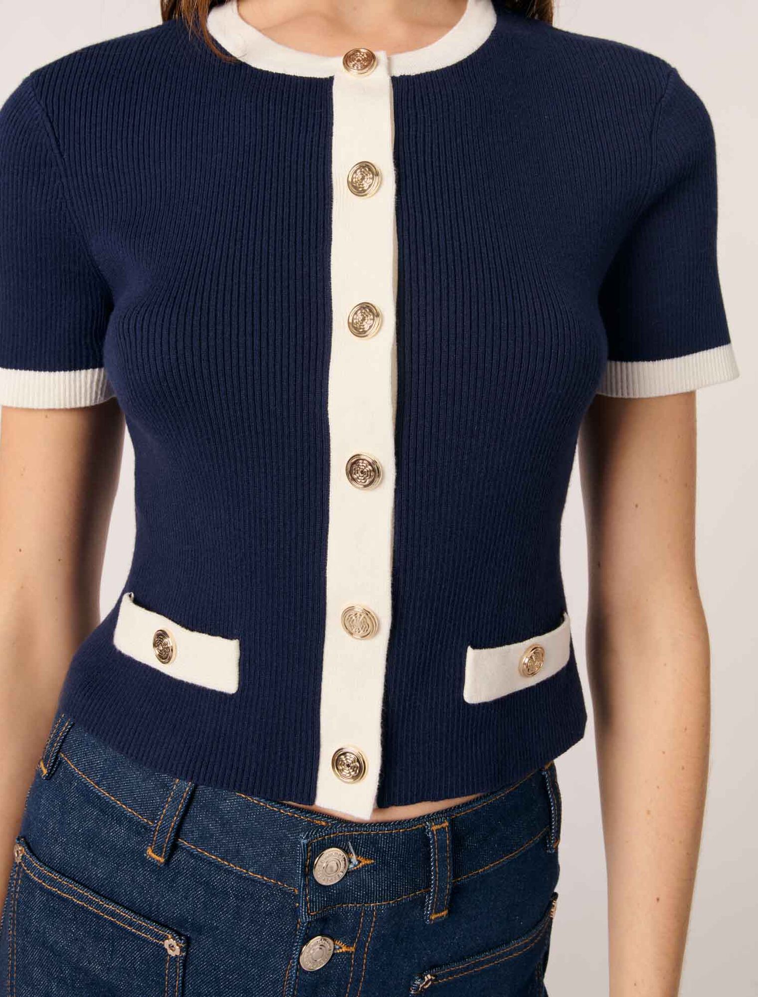 Cropped short sleeve cardigan
