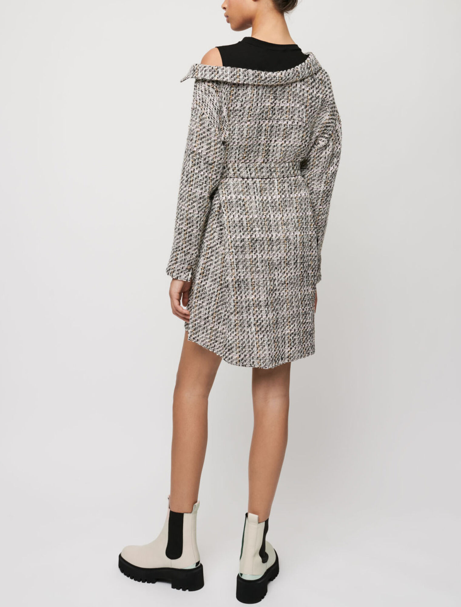 Trompe-l'oeil tweed shirt dress